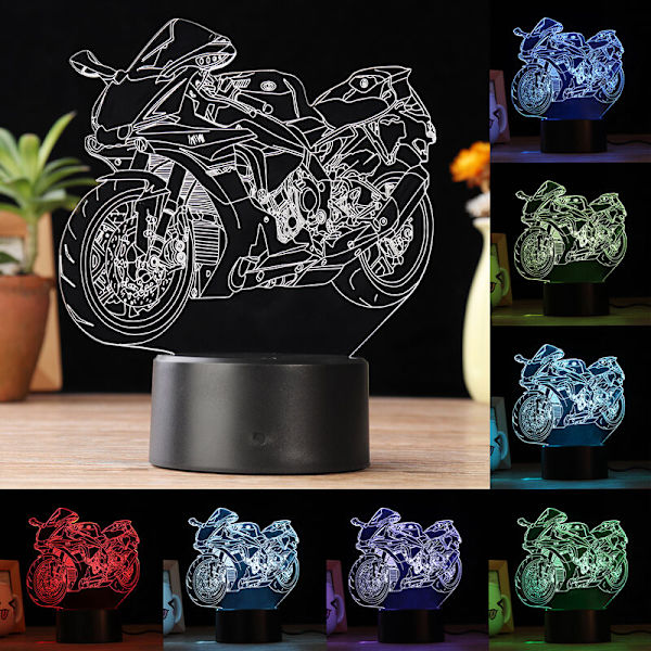 3D LED-bordlampe med farveskiftende motorcykel