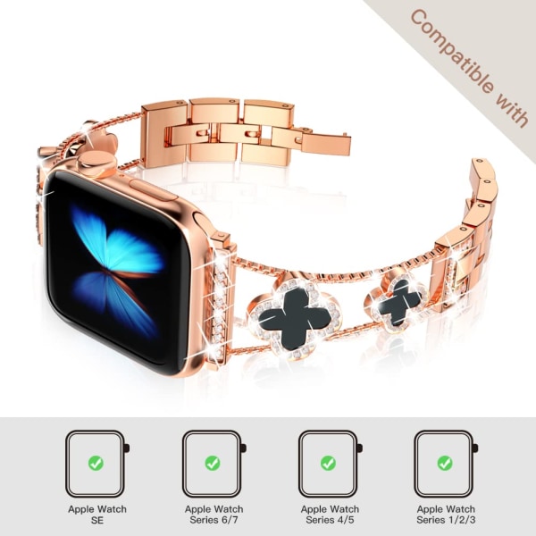 Watch Band - Rose Gold Lovely Luxury Metal Diamond Slim Glitter Apple Watch Band 38mm 40mm 41mm iwatch se Series 6/5/4/3, Women's Watch Band