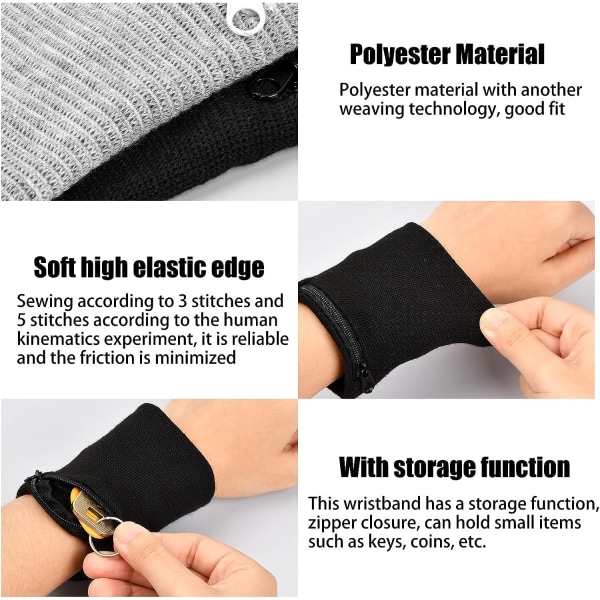 Sort + Grå - Armbånd, 4-paks lynlåsarmbånd, Sportshåndled