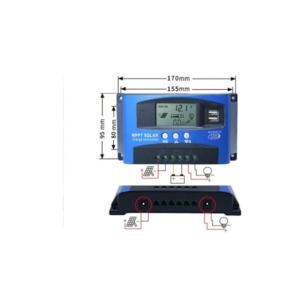 MPPT 40A Solar Charge Controller, 12V 24V USB Solpanel Batteri Controller Intelligent Batteri Regulator med LCD Display (40A)