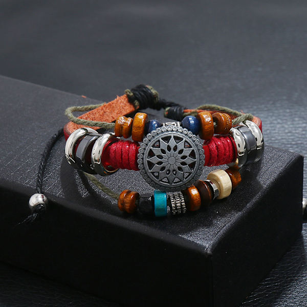 (Rouge) Armband i kohud med justerbar design, vintage, julklapp, semestergåva eller födelsedagspresent, pärlarmband i läder