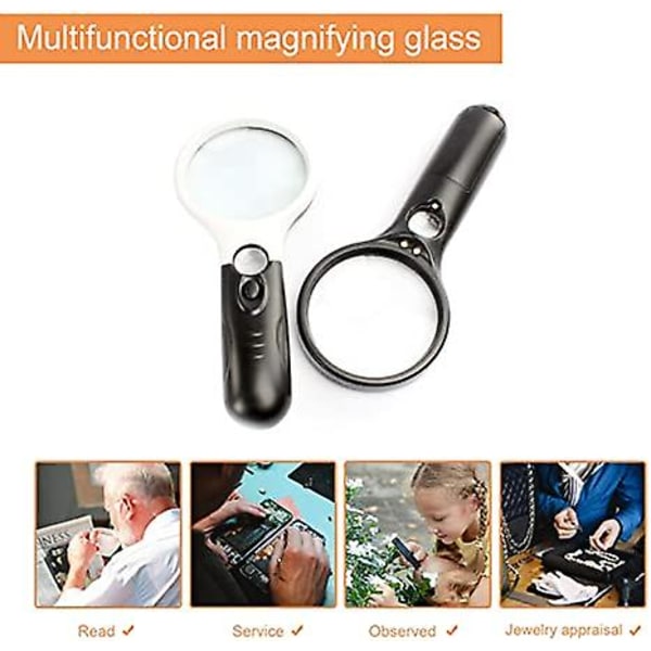 Förstoringsglas med ljus, 3x 45x hög förstoring svart