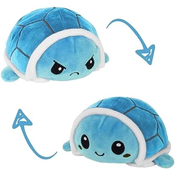 Turtle plysjleker (blå), vendbar dobbeltsidig plysjskilpadde til