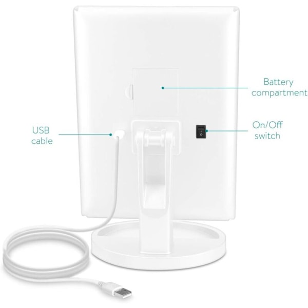Navaris LED lysspejl 3 sider til installation - Spejl Foldbart triptykon makeup på fod med forstørrende effekt X2 x3 - Batteri eller USB - Hvid