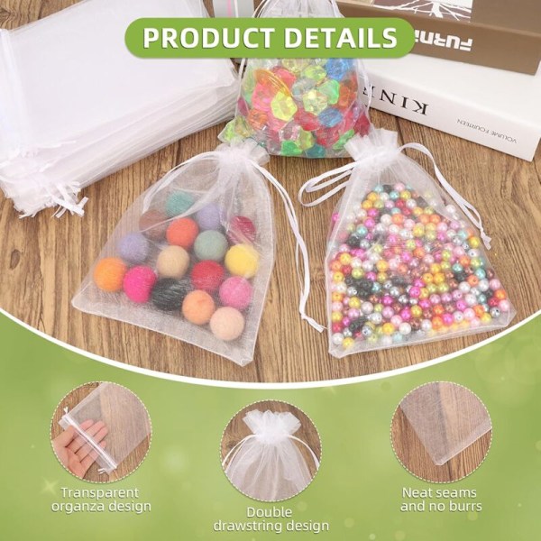 Set med 100 organzapåsar - 13 x 18 cm - Presentpåsar för fester, bröllop, smyckespåsar, godispåsar och sminkpåsar (vit - 13 x 18 cm)