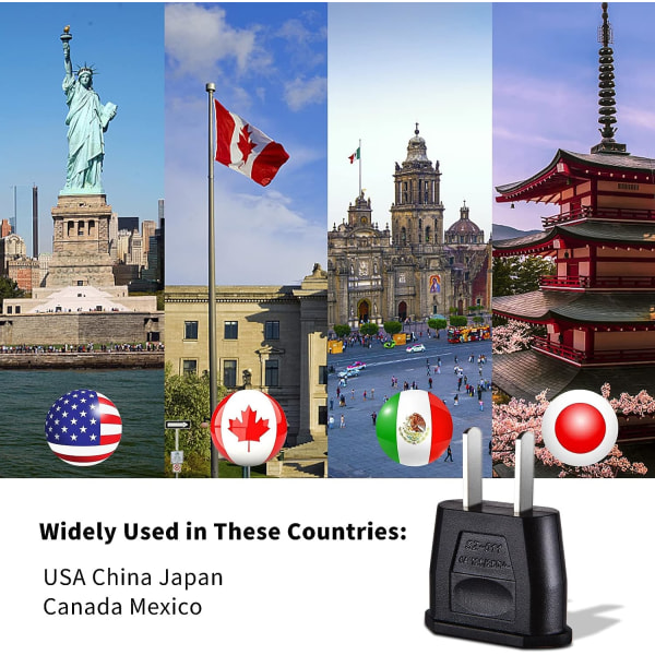 3 x USA Plug Adapter Reiseadapter, Frankrike til US Converter, Amer