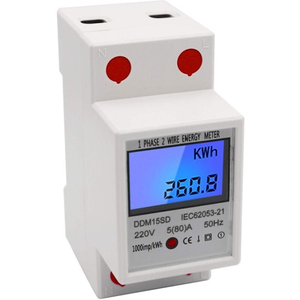 Enfas DIN-skena Energimätare 5-80A 220V 50Hz Elektronisk KWh-mätare med LCD-bakgrundsbelysning Digital Display DDM15SD