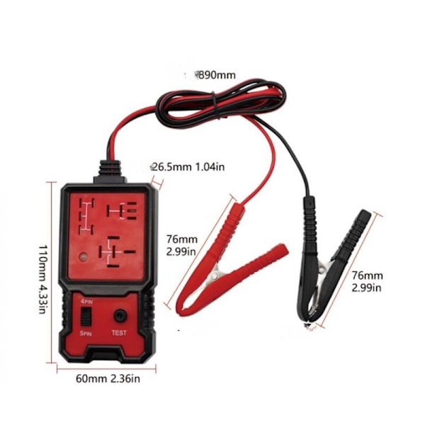 12V elektronisk relætester til biler, Batterirelætester testværktøj, Diagnostisk værktøj Auto Relais, Checker Batteribil med clips, Bærbar varme