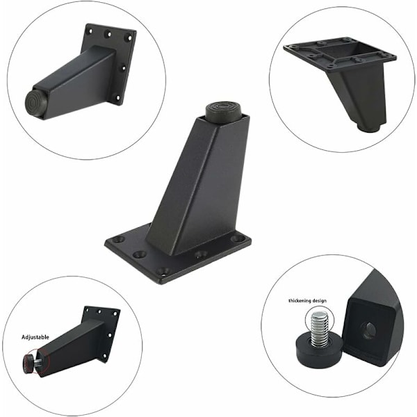 4 kappaletta säädettävät metallihuonekalujalat paksut alumiiniseos vinojalat pöytä sohva sänky TV-kaapin jalat huonekalujalat, valkoinen, 9cm