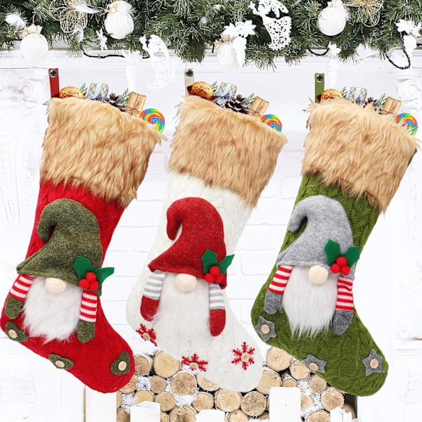 3 Pieces Christmas Stockings Christmas Stockings Christmas Tree Decorations Fireplace Santa Claus Reindeer Snowman Christmas Stocking Candy Cookies G