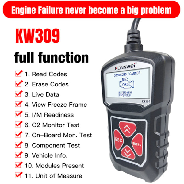 KW309 Universal bilscanner Professionel automotive kode læser CAN Diagnostisk analyseværktøj til køretøj