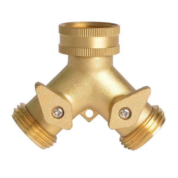 Havevandsslangefordeler 2-vejs - Heavy Duty Solid Messing Slange Y-fordeler, Slangehanefordeler, 3/4 Tommer Messing Slange Adapter Konnektor Afspærringsventil