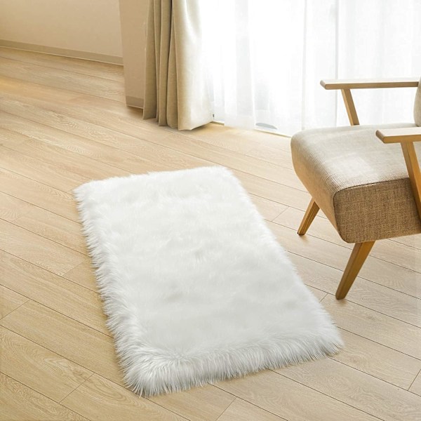 Tekokarvan matto, keinokarvan matto, mukava ja aitoon villaan verrattava keinokarvan matto, keinotekoinen ylellinen villainen sohvamatto tyyny (Valkoinen, 60x90cm neliö)