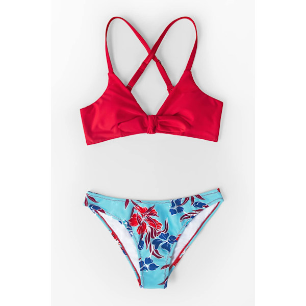 Kvinde Floral Print Knot Justerbar Bikini Sæt To Dele M