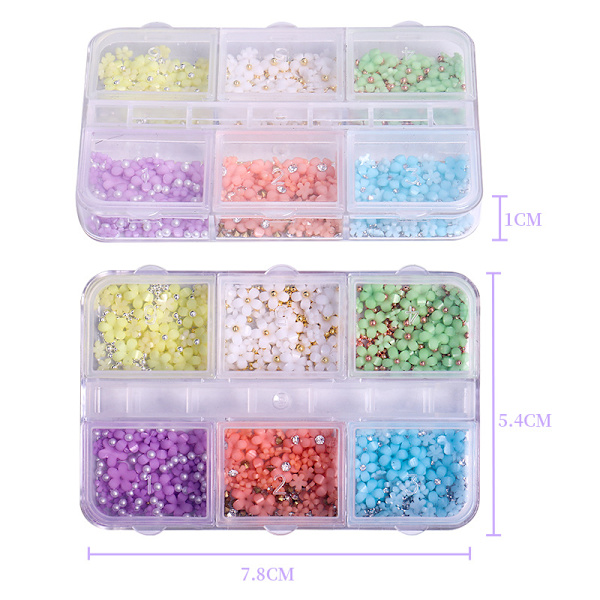 Macaron färgglada fem kronblad blomma blandad nagelkonst kristall strass set - nagelkonst, kristall strass nagelkonst, blandade storlekar, diamant nageldekorati