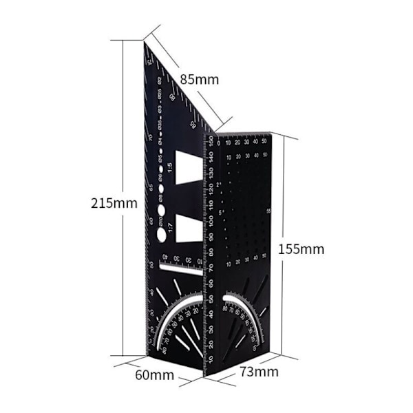 3D tømrer vinkel, aluminium aluminiumslegering lineal 45 90 grader af tab Træbearbejdning måleregel