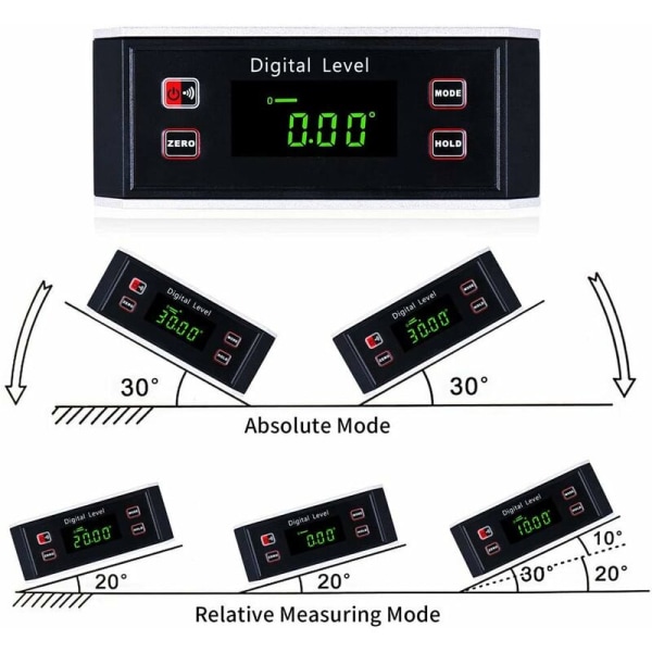 Elektronisk inklinometer, digitalt goniometer / nivå / goniometer og måleverktøy med magnetisk base og støvtett bakgrunnsbelysning ip65 smart nivå prec