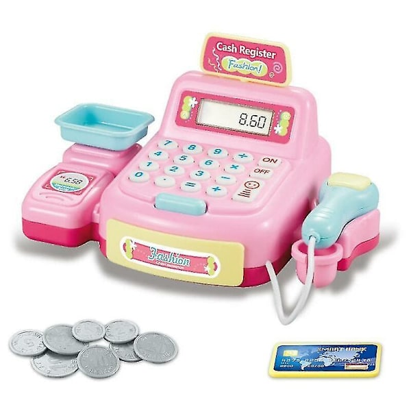Barnepuslespill Husleker Jenteleker Simulering Supermarked Kasserer Lys Multifunksjonell. Rosa. 19*12*8.5cm