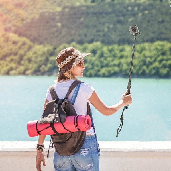 19\" Teleskopisk Aluminium Monopod (Rød, Tau Farge Tilfeldig) for GoPro Hero 10/9/8/7/6/5/4/3+/3/Hero(2018)/Fusion Crosstour Campark NEW APEMAN