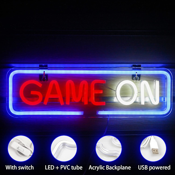 Game On Neon Skylt för Väggdekor Game Led Neonljus USB Akryl Dekorativa Ljus för Spelrum Sovrum Hem Bar Spel Tävling Klubb Fest Födelsedag