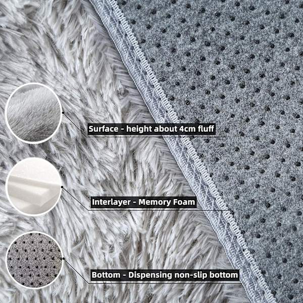 Mjuk golvmatta Mjuk konstgjord päls Area Rug Dekorativ gradient golvmatta för sovrum Vardagsrum Matsal (Ljusgrå, 80×160cm)