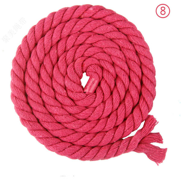 Puuvillaköysi punottu 3 säikeestä, 8 mm x 20 metriä, käsintehtyyn neulontaan (08 punainen ruusu)