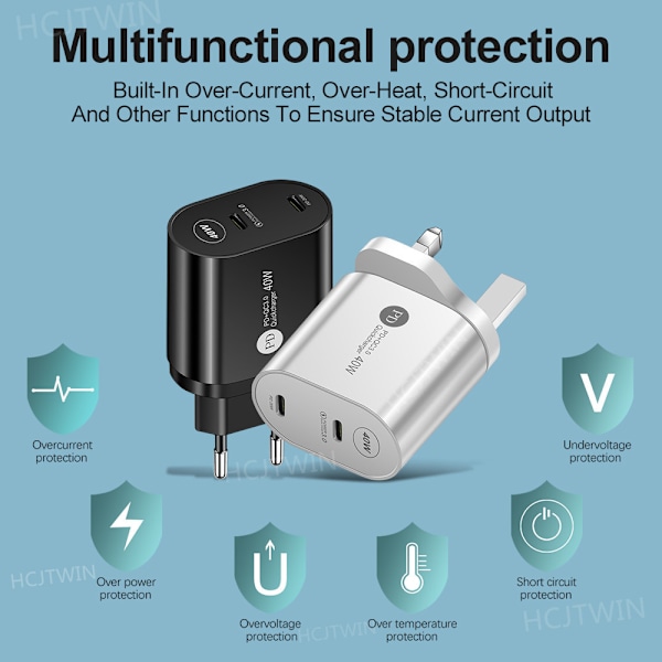 Dubbel PD Standard 40W Snabbladdare Mobiltelefonladdare Typ-c PD Dubbel Port Flashladdning Reseladdare
