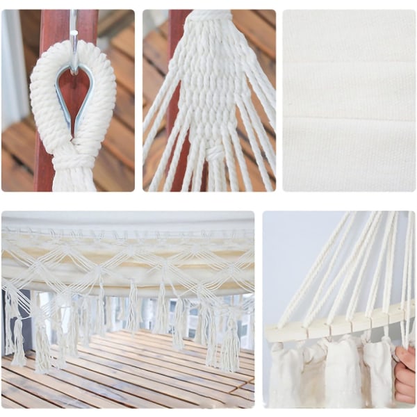 Färglada Hammock för Vuxna, Bohemisk Macrame 2-Personers Stickad Hammock med Anti-Rullbalansbalk, Bärbara Hammockar Lämpliga för Inomhus och Utomhus