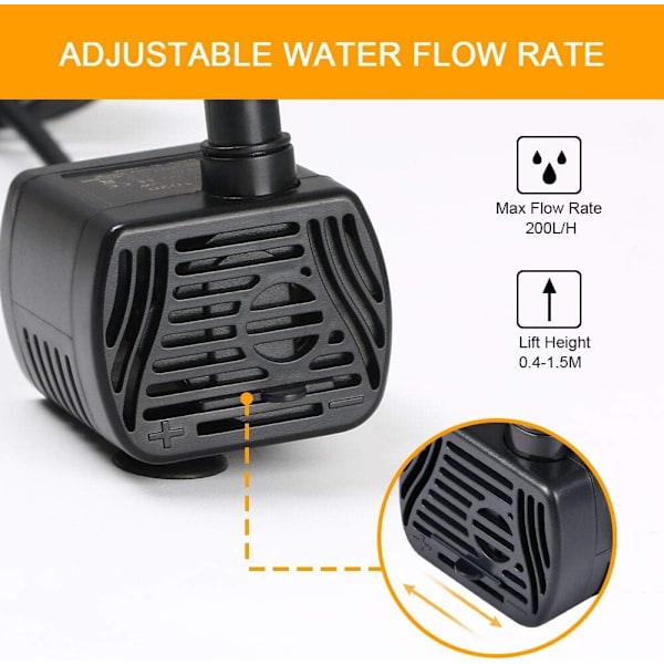 200L/H 3W Super Stille Justerbar Akvariepumpe Mikro Nedsænkelig Pumpe USB Dam Pumpe Springvand Fisketank