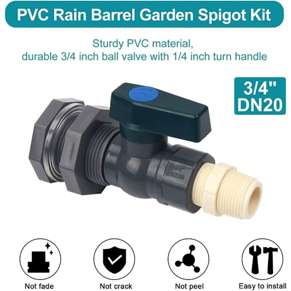 PVC vandtank tilslutning PVC regnvandstønde hane 3/4 tomme med skotforbindelse og slangeadapter