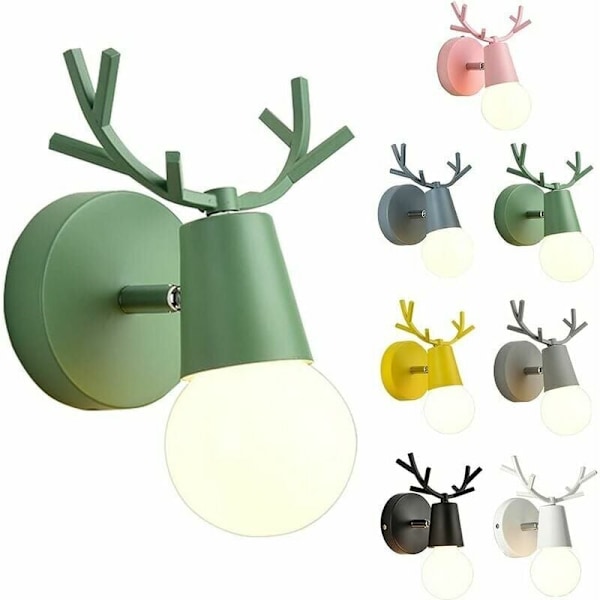Innendørs vegglampe i jern -formet cerf-tre, vegglampe for barnerom i makronfarge, innvendig vegglampe av enkel og moderne s