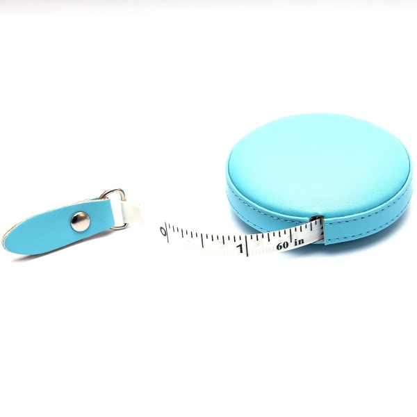 (Blue) 60" wide / 1.5m. Leather retractable sewing tape, for tailors and designers small sewing tape 1pc.