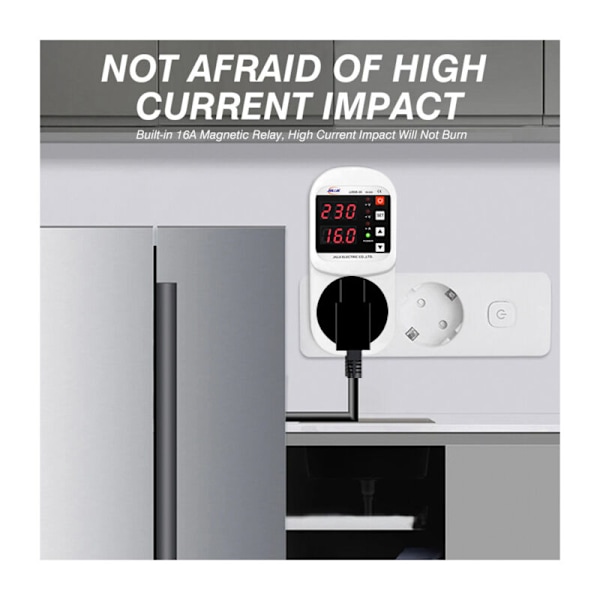 LCD Dobbelt Display Intelligent Display 16A BESKYTTELSE mod overbelastninger Automatisk Beskyttelse af Spænding og Ho Ho Bureau JJSVA-16 【Europ