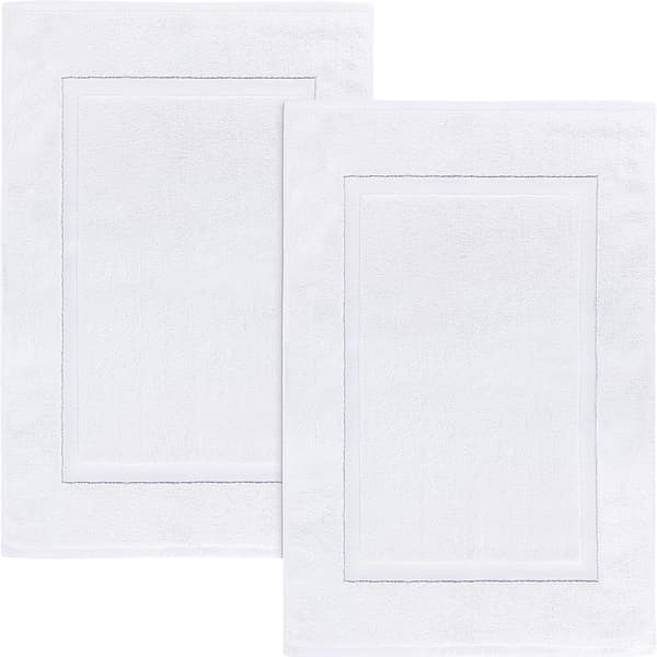 Set med 2 bomullsbadmattor - Badrumsmattor - Maskintvättbara (50 x 80 cm) (Vit)