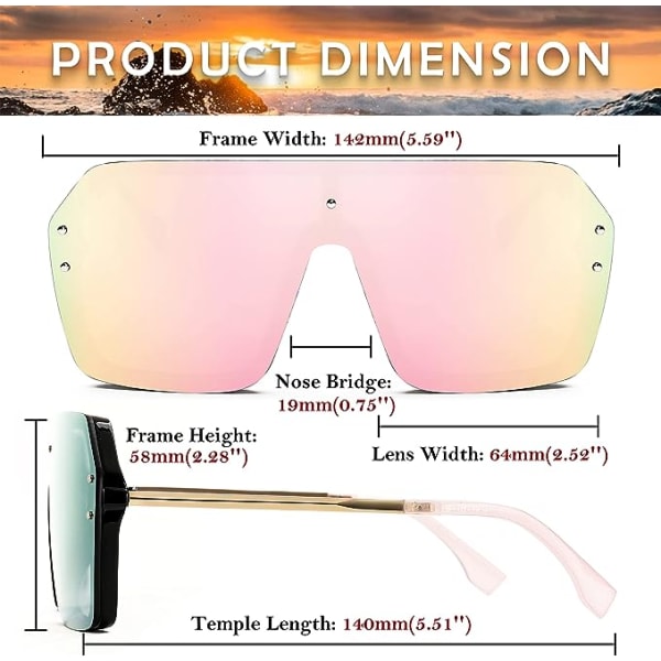 (Black Frame Cherry Blossom Pink) Classic one-piece frameless sunglasses for men and women exquisite retro design - large frame polygonal sunglasses