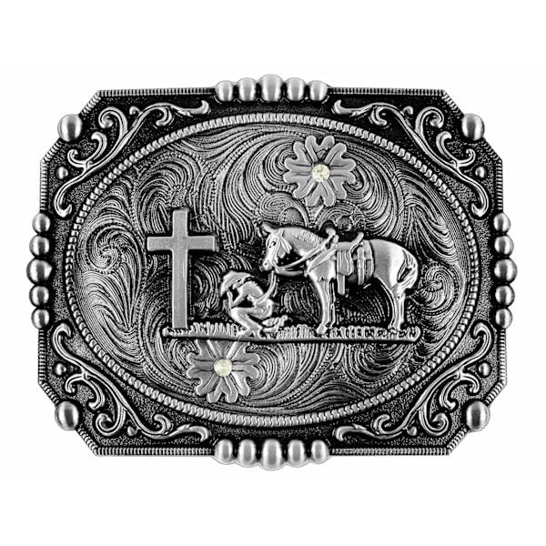 Cowboy Knäböjande Bön Och Häst Design Bältespännen