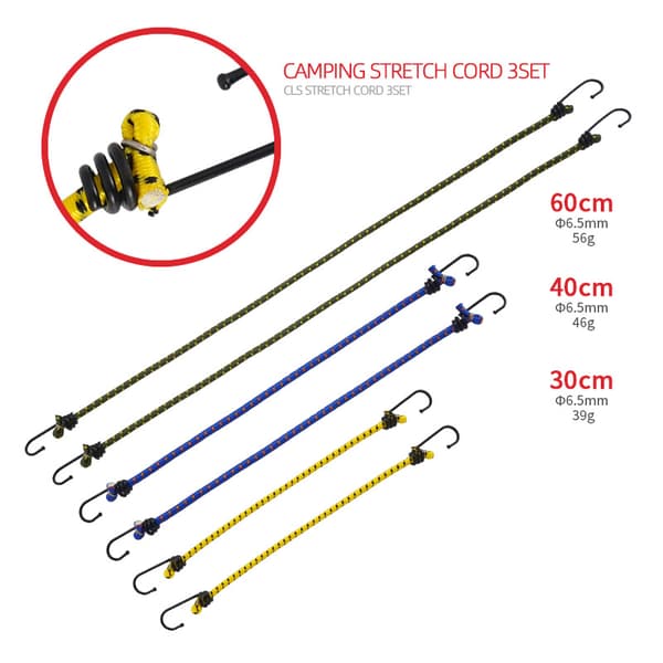 Bungee-snöre med krok - 6-pack - Hållbart bungee-snöre för camping och utomhusaktiviteter - Resväskor i 3 olika längder - Flerfärgad