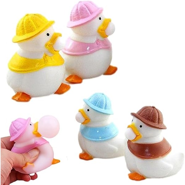 4 Pack Bubble Squeeze Toys - Portable Duck Myk Dyrekleme Leker, Myk Morsomme Anti-Stress Klem Leker, Klem Stress Leker Gave