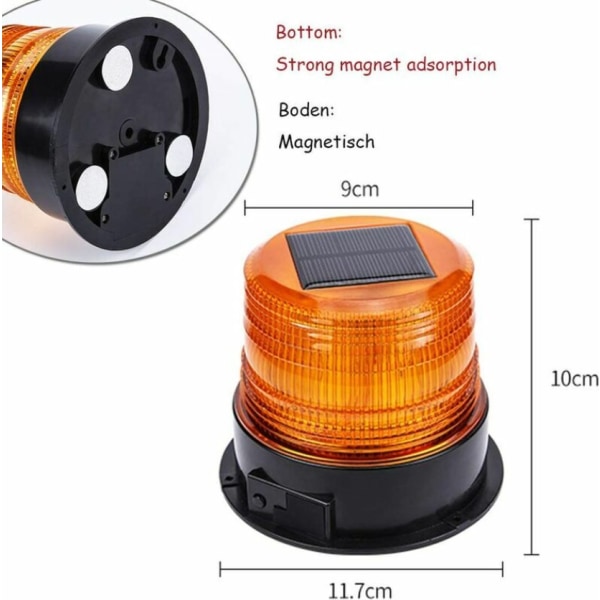 12V LED-varsellys roterende magnet varsellys blinkende for bil lastebil trådløs superlys (sol/USB varsellys)