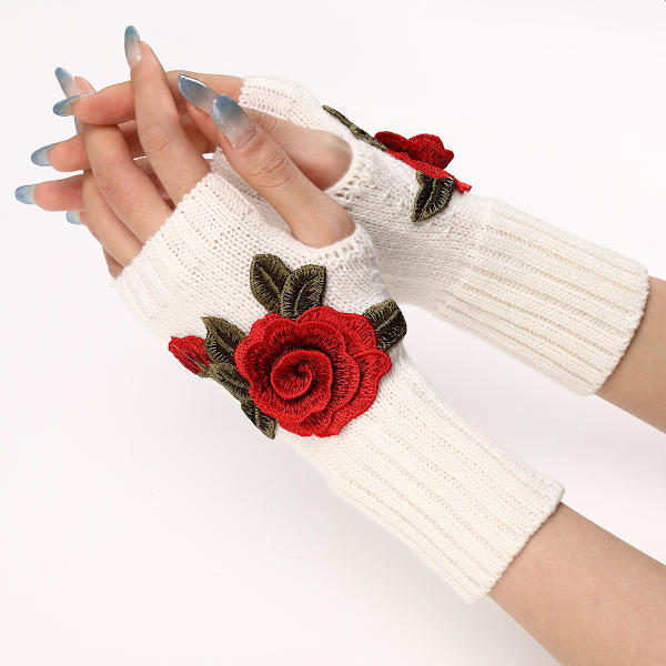 Moderne blomsterhandsker efterår og vinter kvinders strikkede uld ærmer varme halvfingerløse handsker