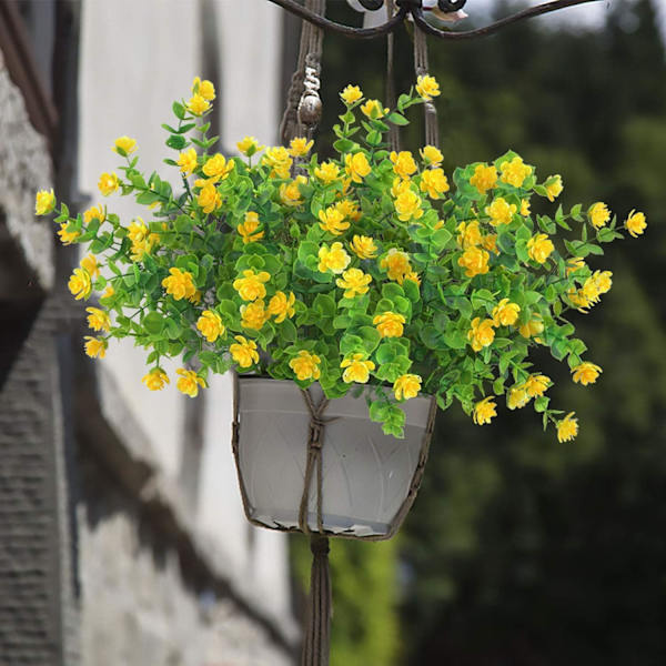 (Gul) 5 Buketter Konstgjorda Blommor, Gröna UV-Resistenta för Utomhus, Inomhus, Balkong, Trädgård, Kontor, Bröllop, Festdekoration.