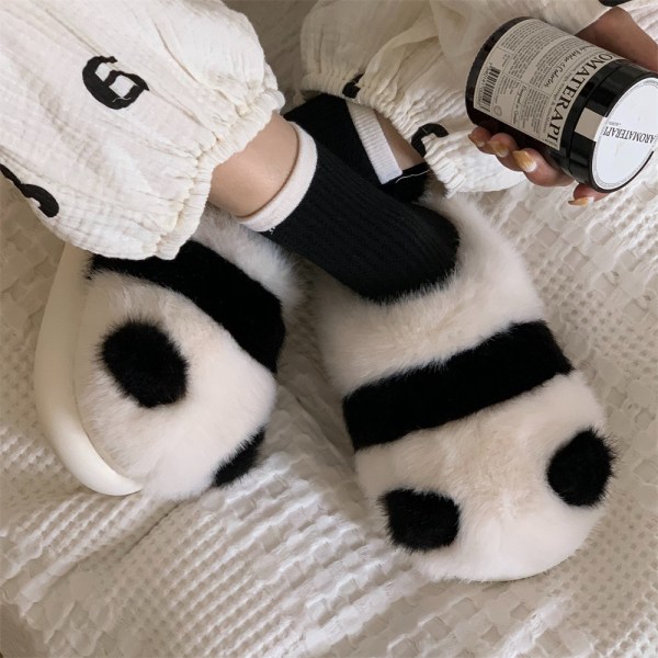 Dam Vinter Söta Panda Plysch bomullstofflor för hemmet
