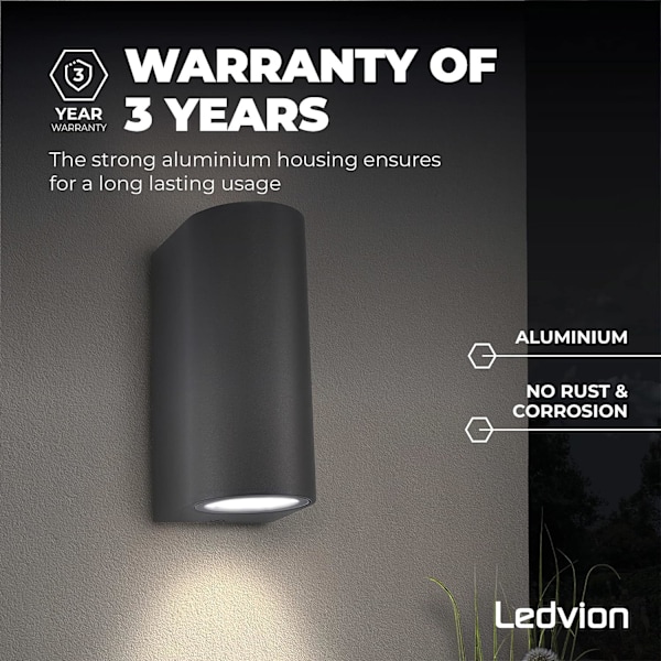 LED-ulkoseinävalaisin - Hiekanharmaa/Antrasiitti - Pyöreä - Kaksisuuntainen 2x GU10 ylös ja alas - Seinävalaisin - Säädettävä sädekulma - IP54