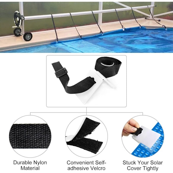 Solskydd för Pool Fästkit, Universellt Markpool Solskydd Remmar Kit Inklusive 8 Nylonremmar, 8 Sladdplattor, 8 Spännen