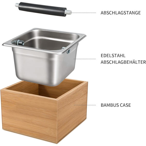 Kaffesumpslåda, Kaffesumpsbehållare med Silikonbelagd Slagstång - Tillverkad av Bambu och Rostfritt Stål - Avfallsbehållare för Ditt (16.5*17.8*11cm)