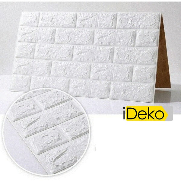 iDeko® 5X 3D-taustakuvasimulaatio kivitiilet DIY PE-vaahto tee-se-itse vedenpitävä itseliimautuva valkoinen 0,7*0,77 (M)