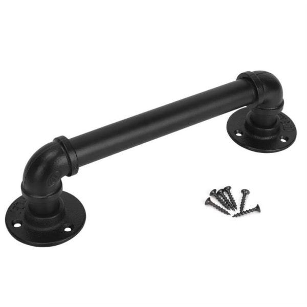 Set med 2 industrielle rør dørhåndtak, gripehåndtak, låvedørhåndtak, antikk rustikk støpejern for rampe, svart, 30 cm lang (S(25D,27L), svart)