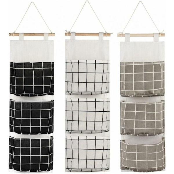 Set med 3 hängande förvaringsväskor med 3 fickor Väggförvaring i korg Pout Organizer För Badrum Kök - Vattentät & Elegant (Svart/Gr