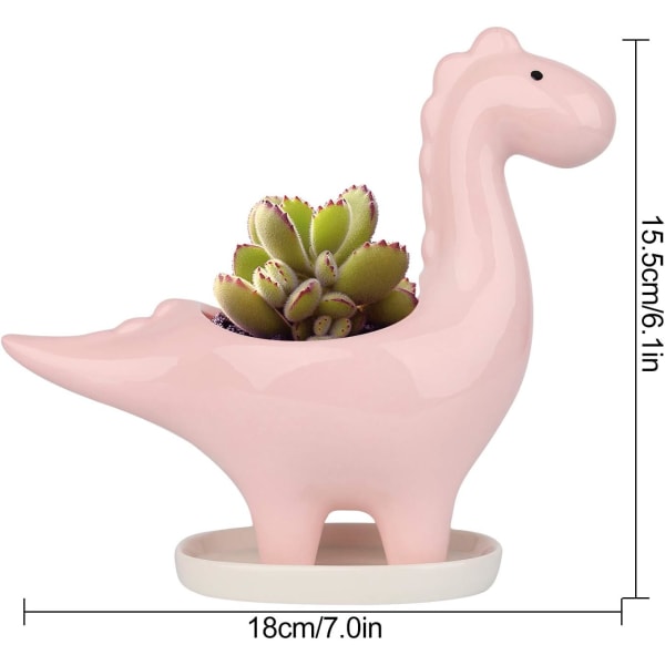 (Plant not included) Ceramic Flowerpot with Saucer - Rose, Dinosaur Shaped Cactus Flowerpot, Mini Indoor Plant Pot, Gift, Decorative Bonsai Flowerpo