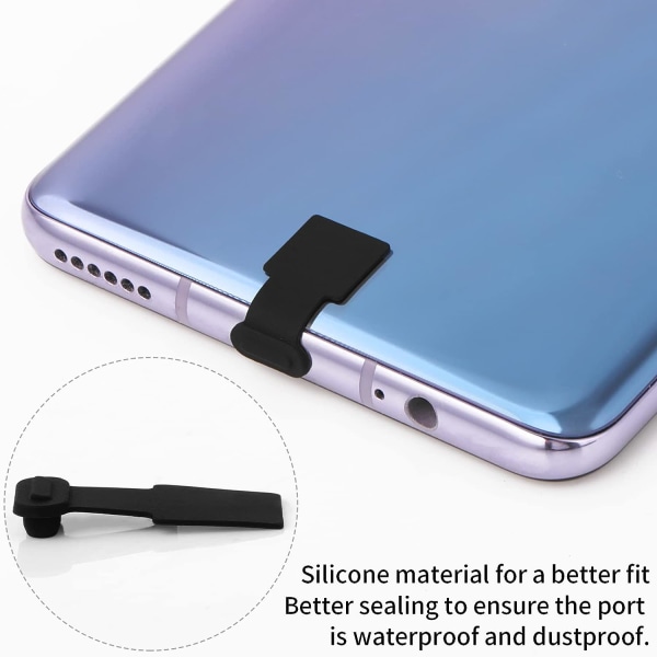 Musta 3-pakkaus pölytulpat USB C -tyypin C -porttiin, silikoniset pölytulpat Type C -puhelimeen, pölytulpat irrotettavalla liimalla,